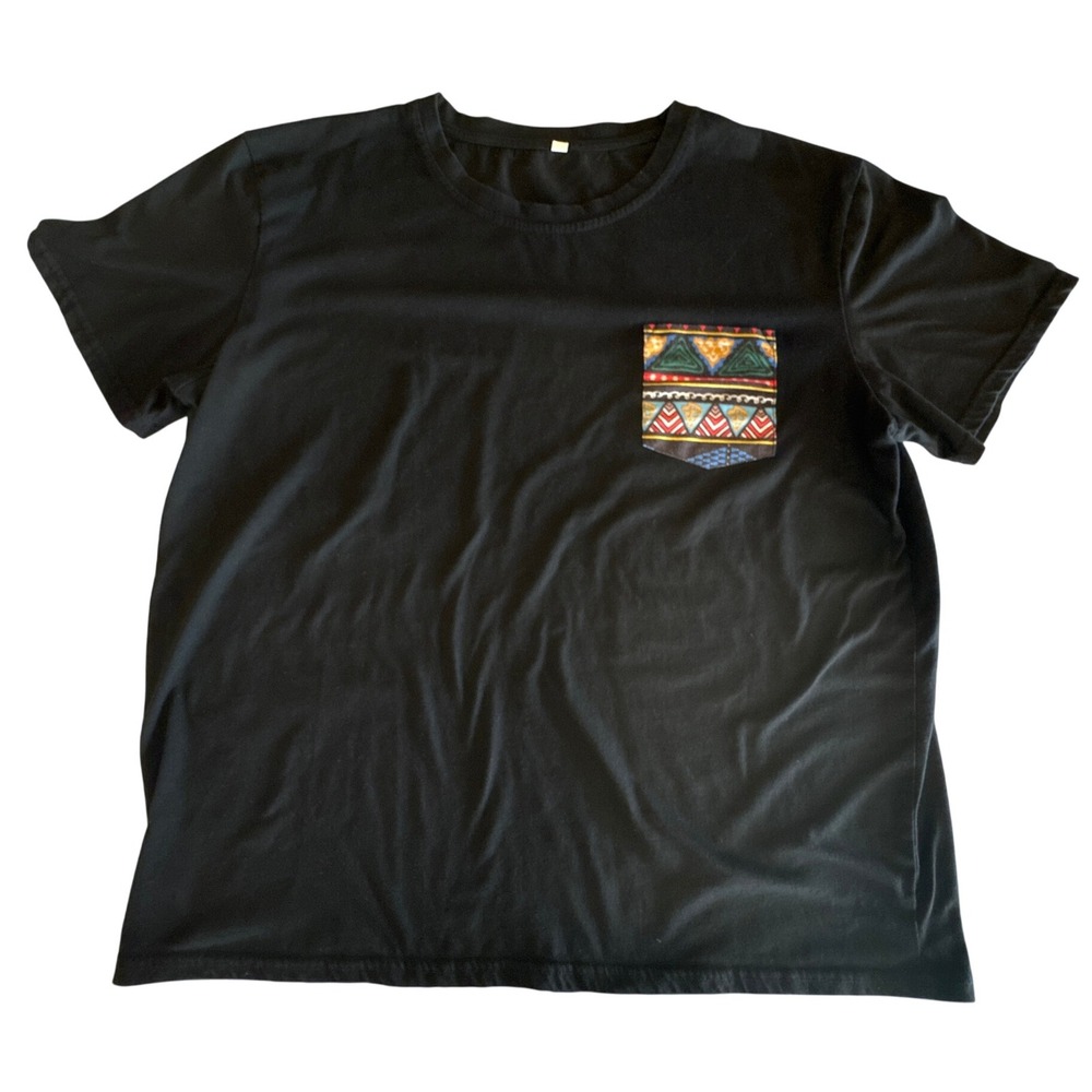 Mens Black T Shirt Geo Print Pocket‎ Hip Hop Streetwear